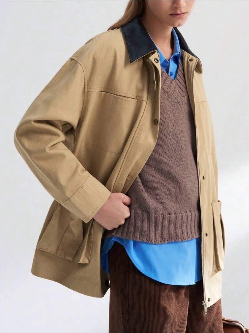 Women's Tan Field Jacket with Black Contrast Collar